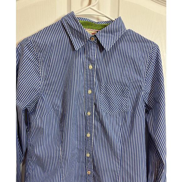 LL Bean Women XS Blue White Stripe Long Sleeve Button Down Preppy Professional - Picture 2 of 8